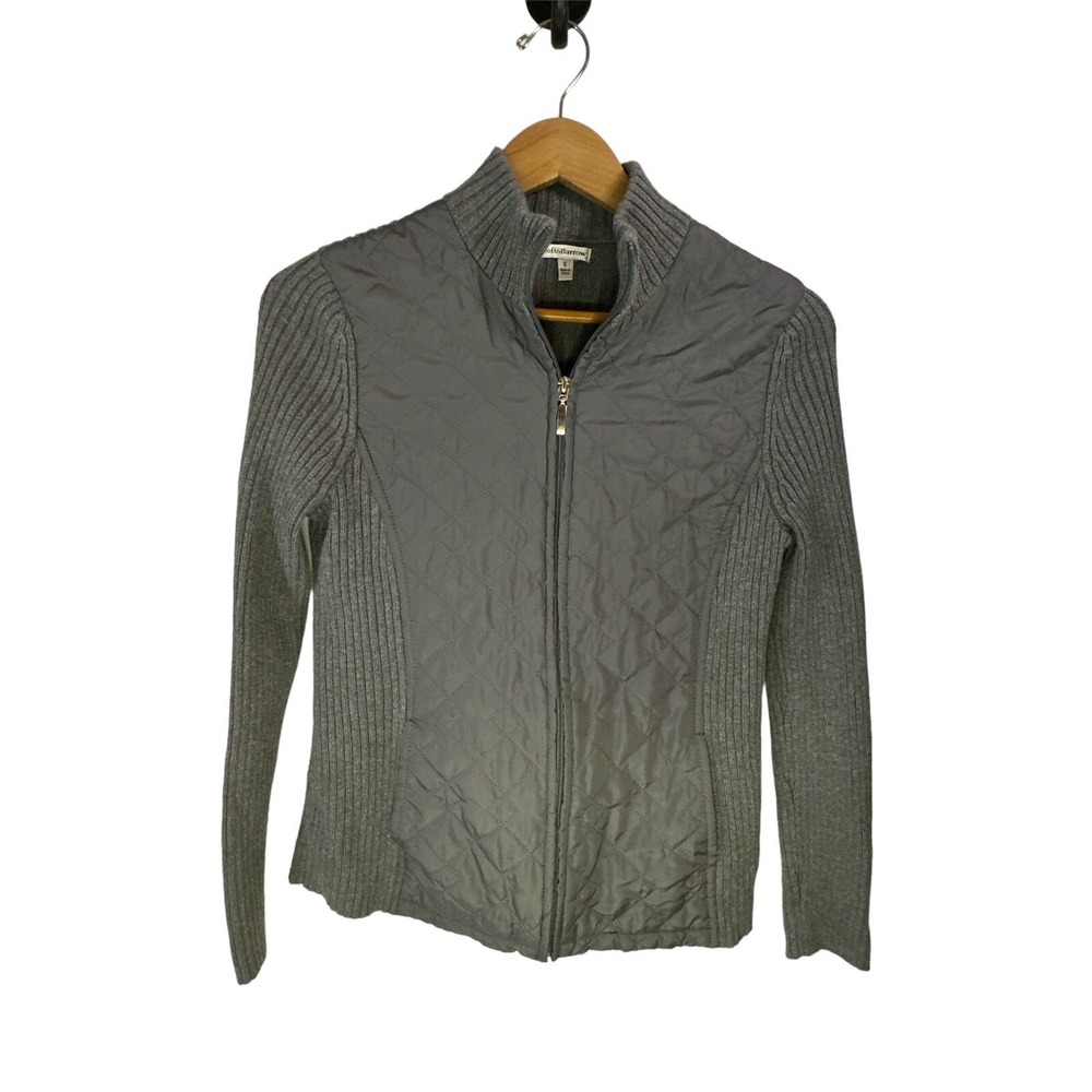 Croft & Barrow Womens Sweater Full Zip Jacket Quilted Front Gray Size S